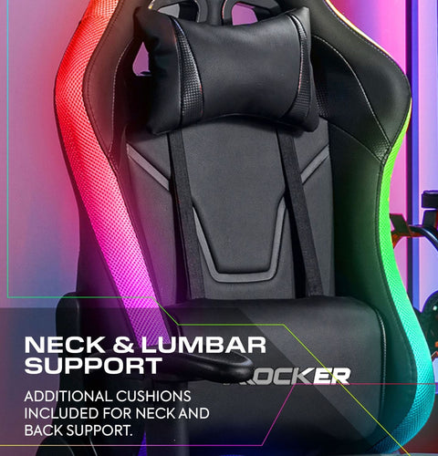 Gaming chair with neck and lumbar support on a colorful background