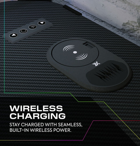Black phone case with wireless charging feature on a dark background
