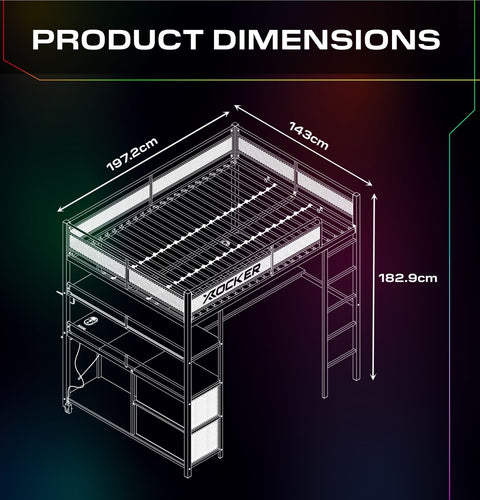 X rocker gaming chair with dimensions on a dark background