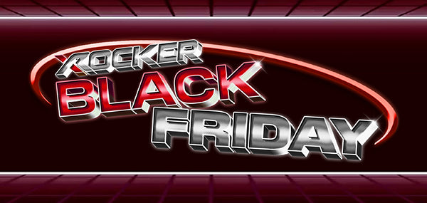 Black Friday promotional text with a red and silver color scheme on a dark background