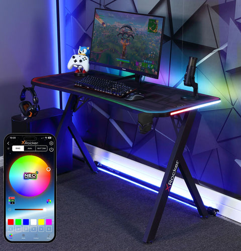 Lumio 110cm LED Gaming Desk with Full Mousepad - Carbon Black RGB
